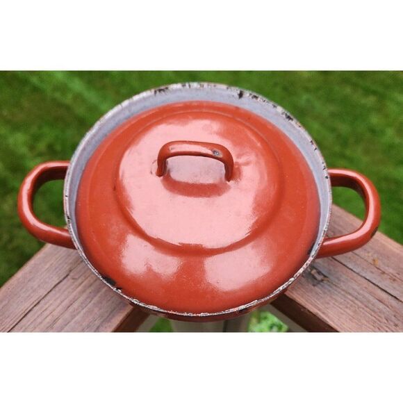 Vintage 1930s Kosmos Schutz-Marke Enamel Saucepan Pan with Cover Brown Gray - Picture 2 of 10